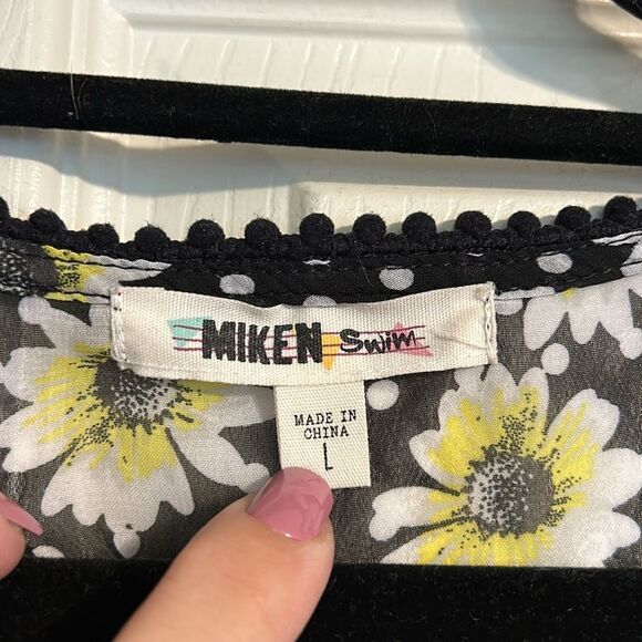 MIKEN SWIM Size Large Daisy Print Crochet Chiffon Kimono Tunic Swim Cover-Up - Picture 6 of 11